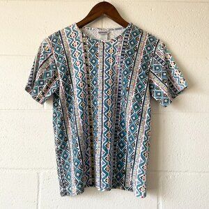 Vintage Cabin Creek 90s 80s Short Sleeve Tribal Funky Shirt Womens Petite Small